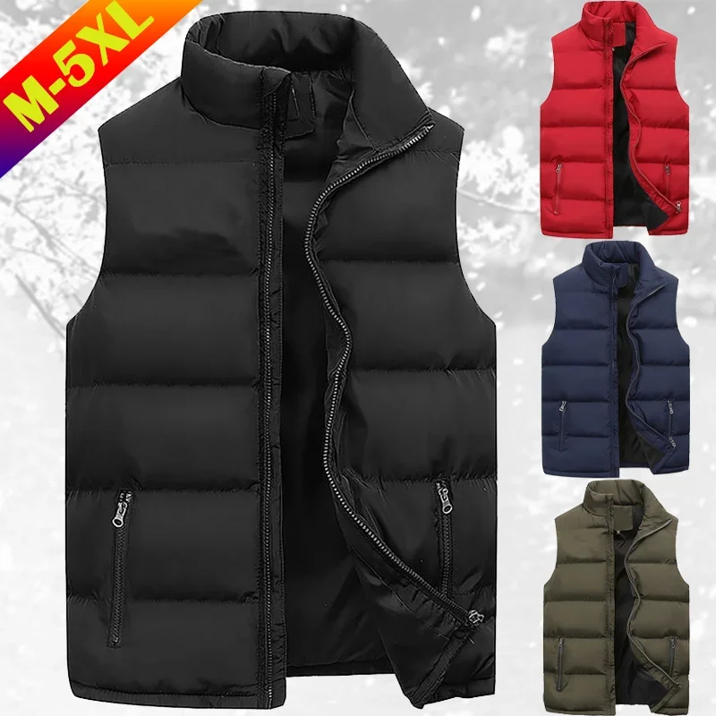 

Winter New Men's Fashion Down Vest Jacket Casual Printed Vest Sleeveless Outdoor Warm Waistcoat Down Coat For Men Male Outerwear