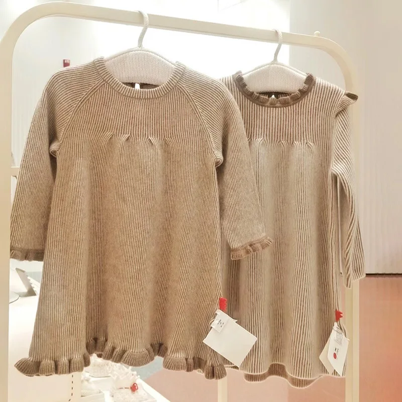 

Jenny&Dave Little Red Flag Autumn and Winter Children's Dress Girls' Knitted Cashmere Camel White Dress Infant Children's Woolen