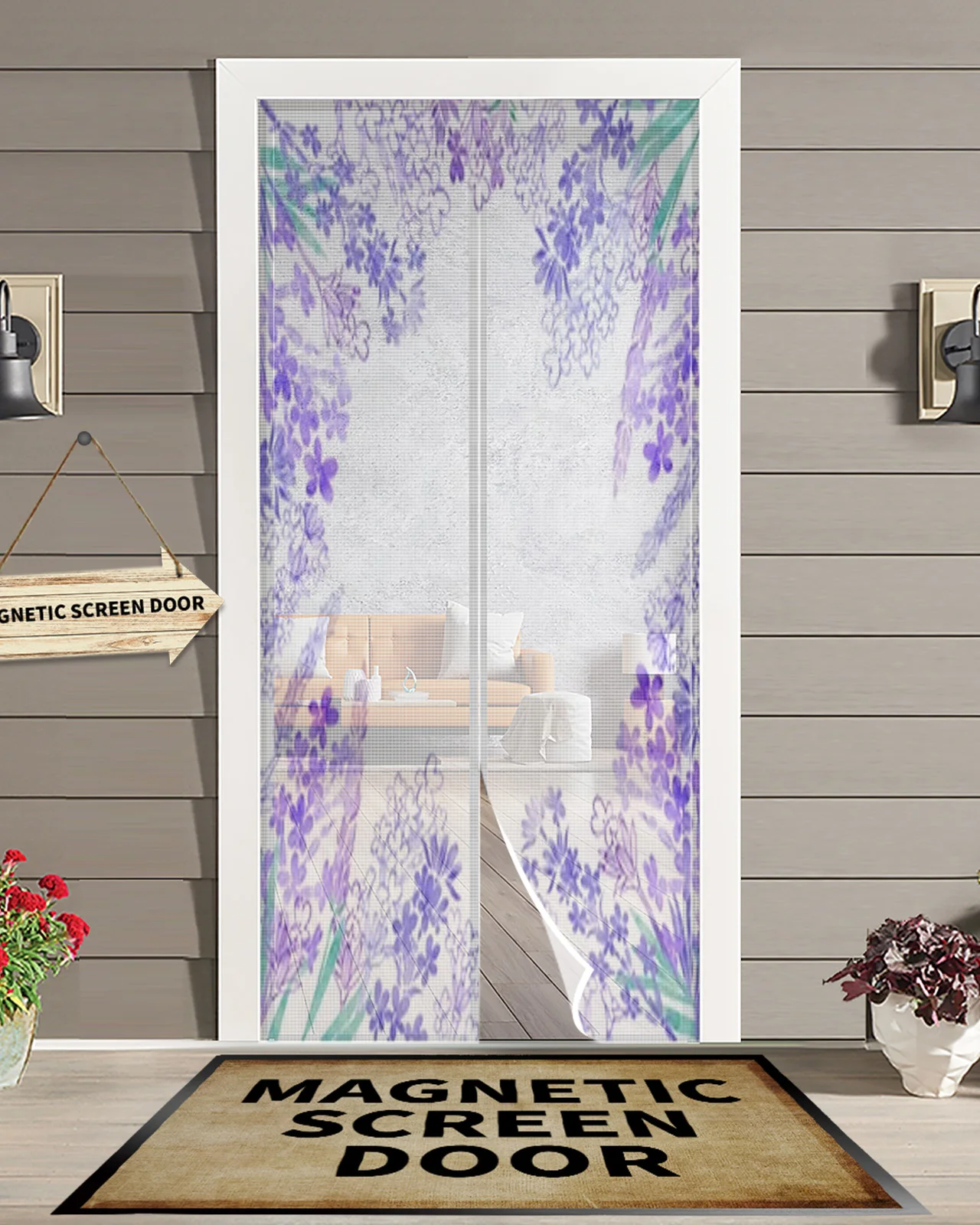

Watercolor Lavender Flowers Summer Magnetic Mosquito Net Anti Insect Fly Bug Magnetic Screen Door Curtains