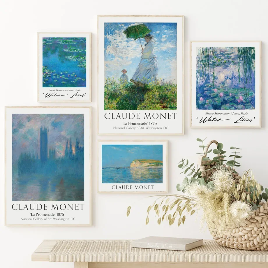 

Claude Monet Exhibition Watercolor Canvas PaintingWall Art Nordic Posters And Prints Wall Pictures For Living Room Retro Decor