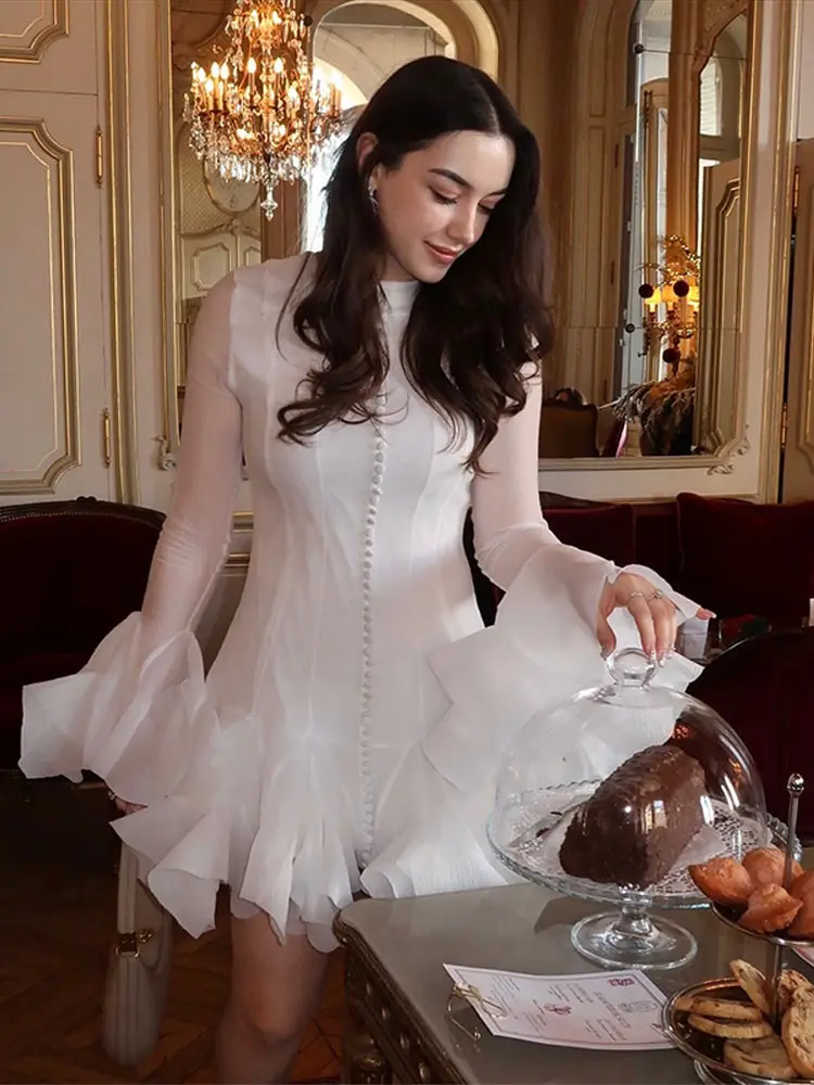 chinese dress ladies Women's Savanna Puffy Short Sleeved Organza Mini Dress S/M/L/XL White –  Happy Clothing