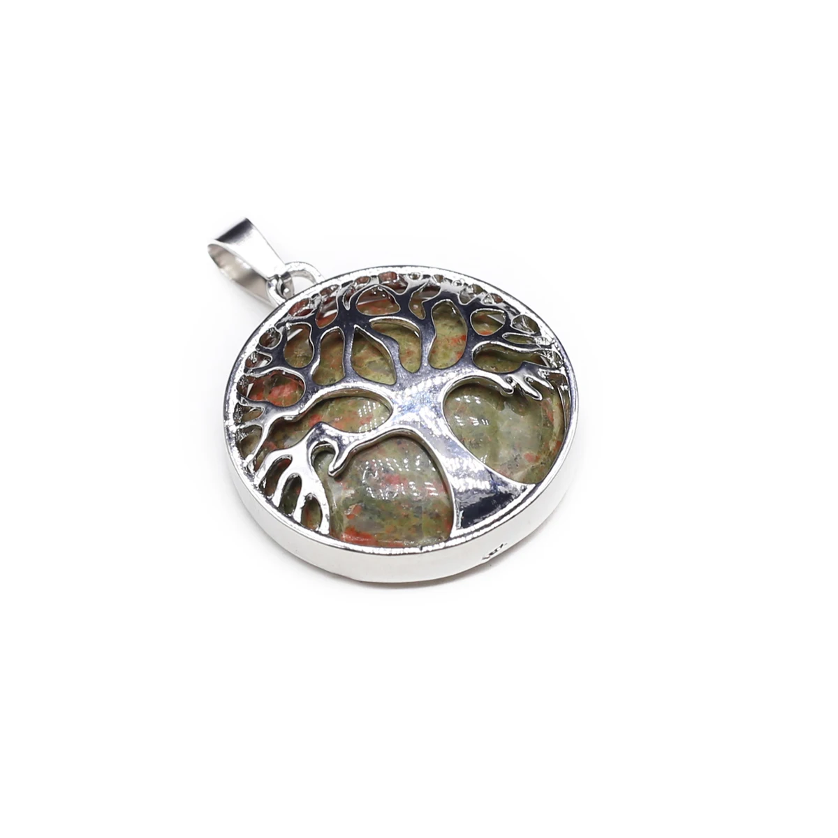 10PCS Wholesale Natural Stone Round Metal Life Tree Pendant Jewelry Making DIY Necklace Earrings Accessories Charm Gift