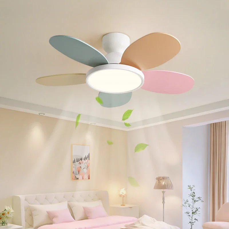 Fan light simple macaron bedroom light silent frequency conversion eye protection fan