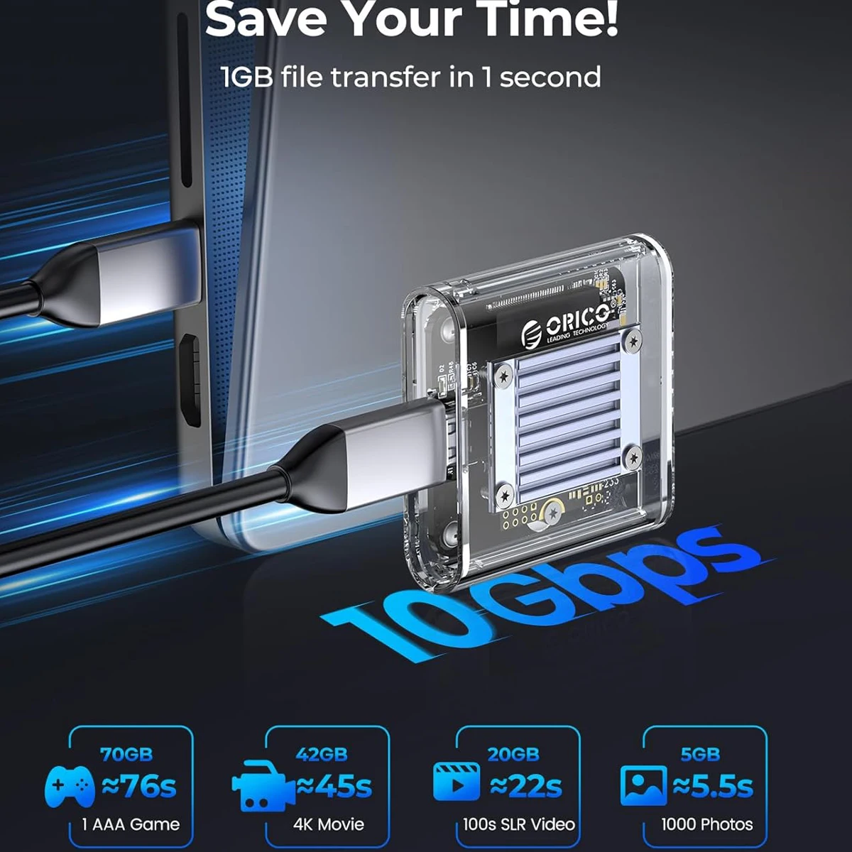 ORICO 2230 NVMe 인클로저 10Gbps PCIe M2 SSD용 투명 외장 어댑터 M.2 to USB 타입 C 미니 2230 케이스 SN740 PM991용