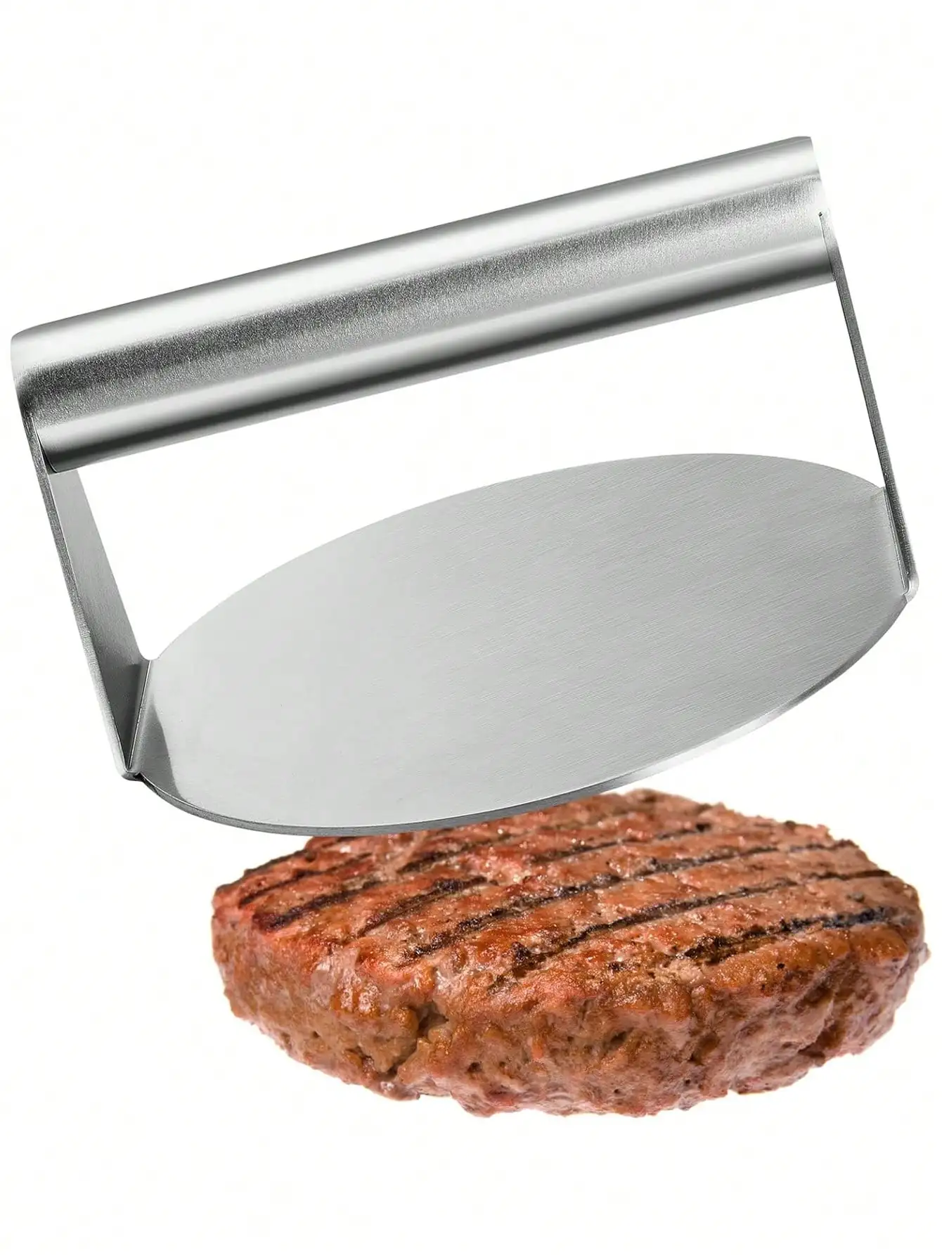 Leeseph Stainless Steel Burger Press Kitchen Round Burger Smasher Non-Stick Smooth Hamburger Press Flat Bottom Without Ridges burger press