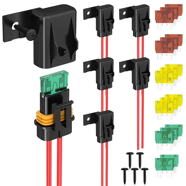 Portafusibles en línea de 5 piezas, 12 AWG, resistente al agua, ATC/ATO, 20  Amp, 30