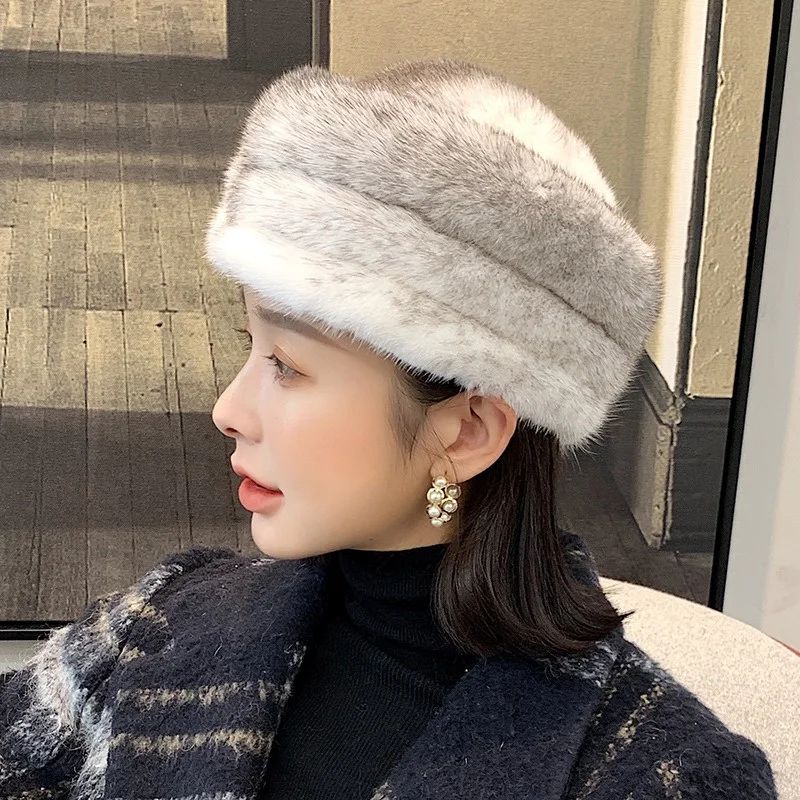 Winter Premium Thickened Fur Hat Ladies Luxury LMink Fur Thermal Top Hat Pleated Design High Quality Windproof Fur Hat