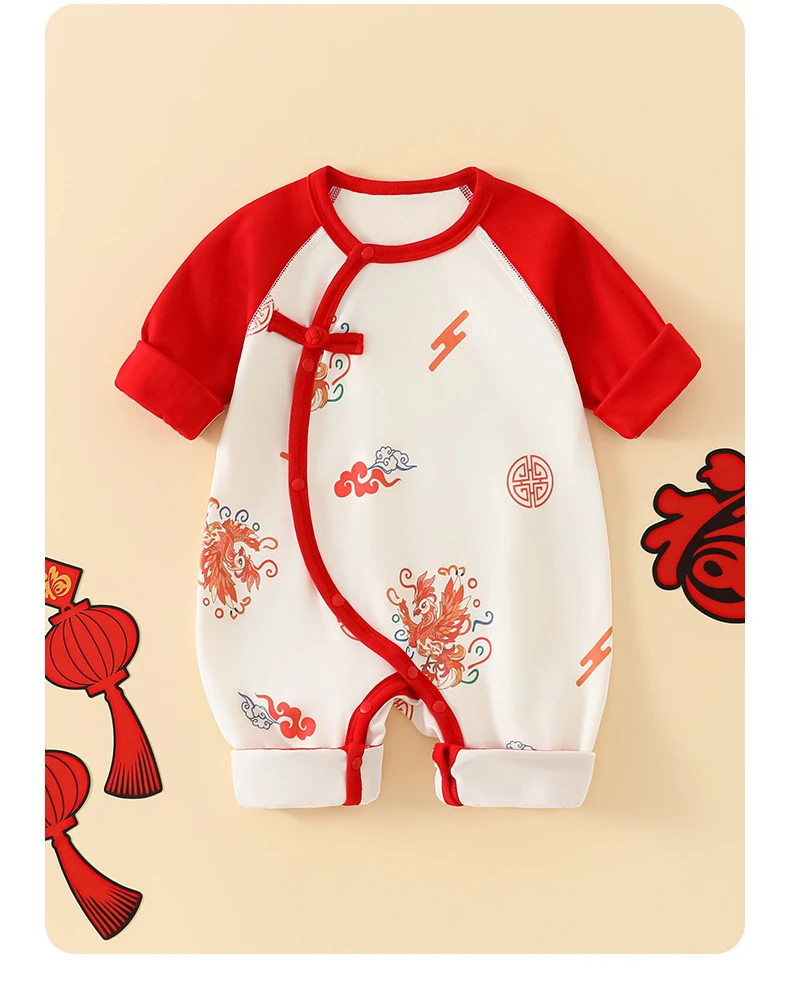 Herbst-Baby-Strampler für Mädchen und Jungen, Winter, niedliches Tier-Design, rot, Weihnachten, 100er Baumwolle, chinesischer Vollmond, ohne Knochen, Kapuzenpullover für Neugeborene – Detail 9