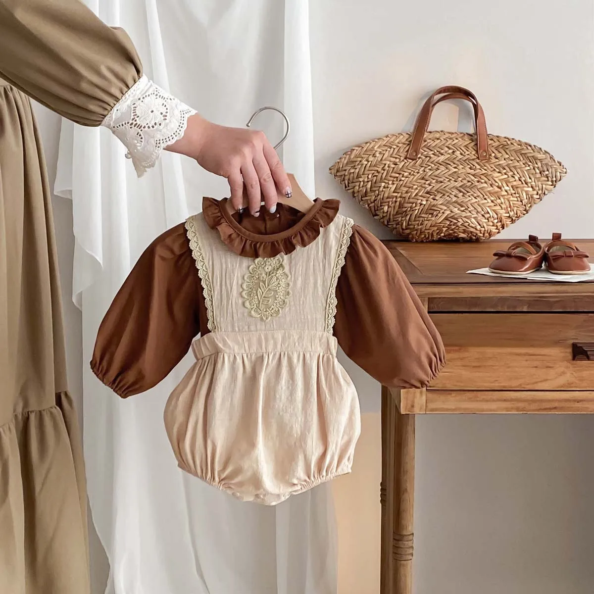 Baby Girl Ruffle Shirt & Lace Romper Set 1