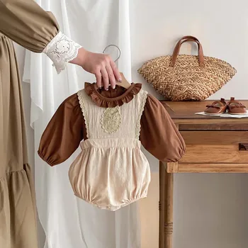 Baby Girl Ruffle Shirt & Lace Romper Set 1