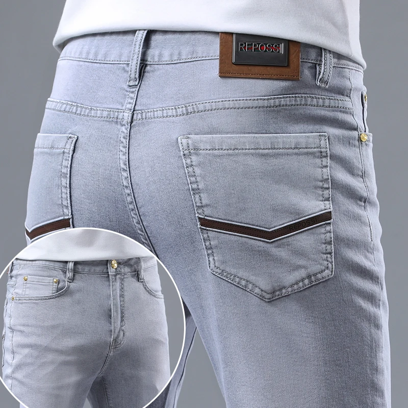 2024 spring new light gray jeans men's simple slim fit light luxury fashion version of the elastic match leisure pants