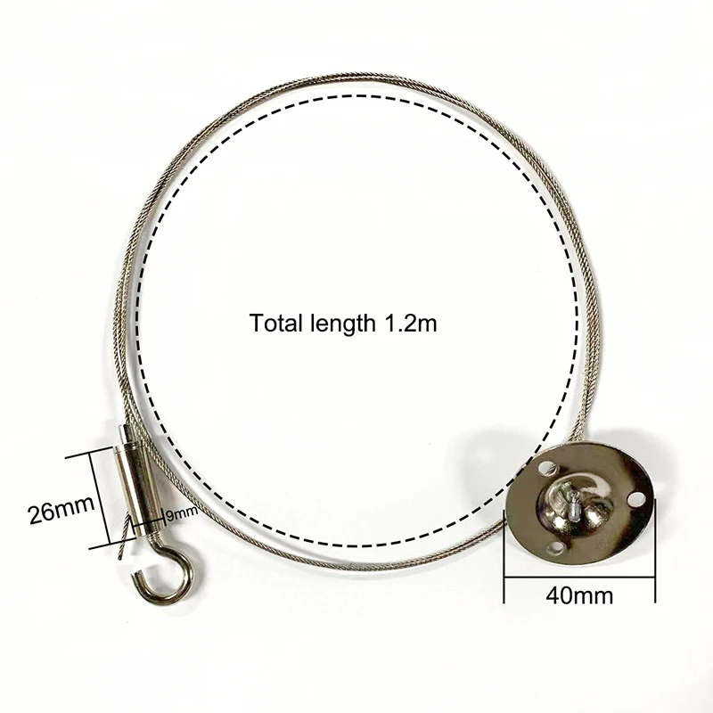 Adjustable Hooking Hangers Hanging Rope for Led Grow Lamps Included Stainless Steel 1.2m Cable 1 Hook and 1 Round Fixer