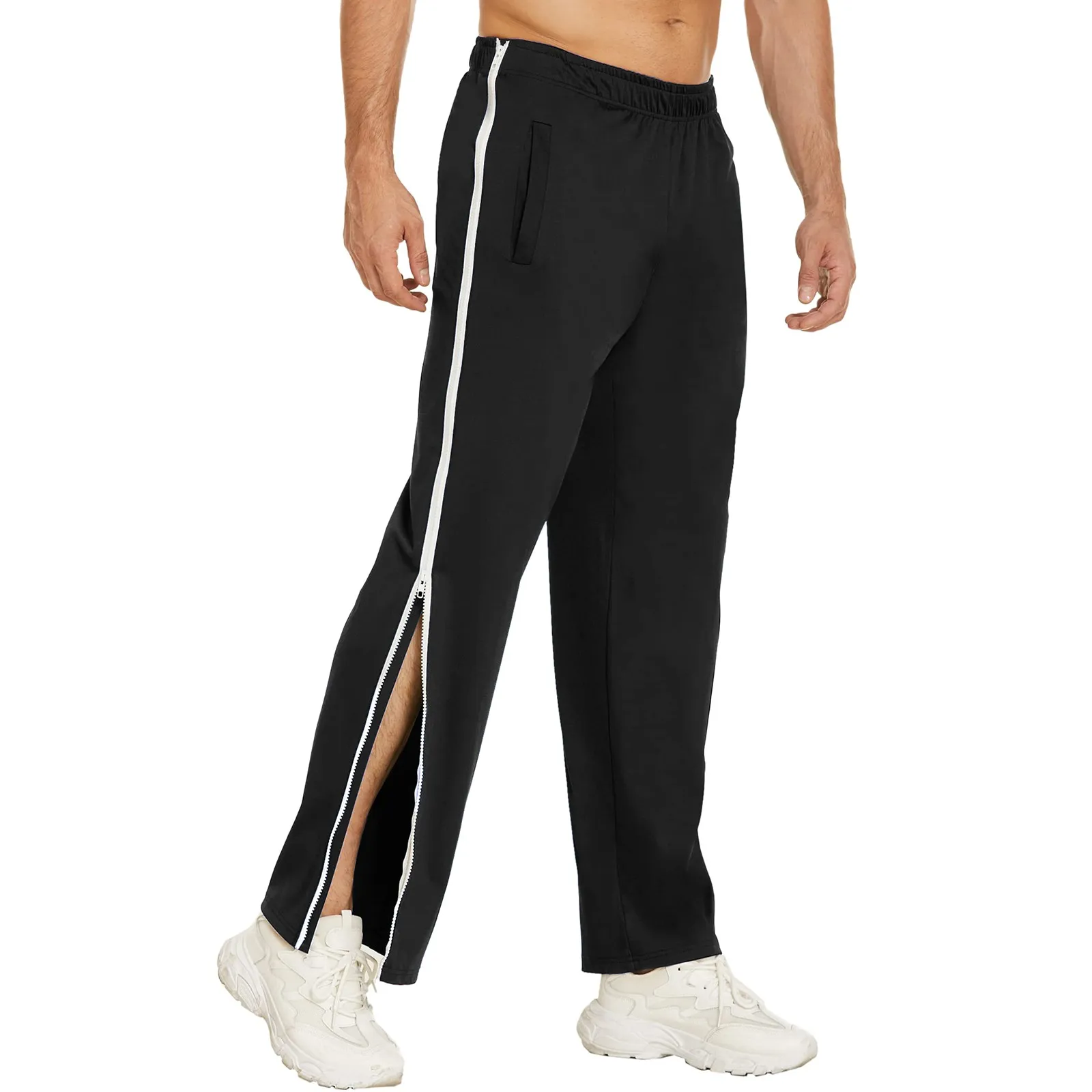 

Stripe Zipper Tear Away Basketball Pants Sportswear Exercise Bottoms All-Match Men'S Trousers European American Style Pantalones