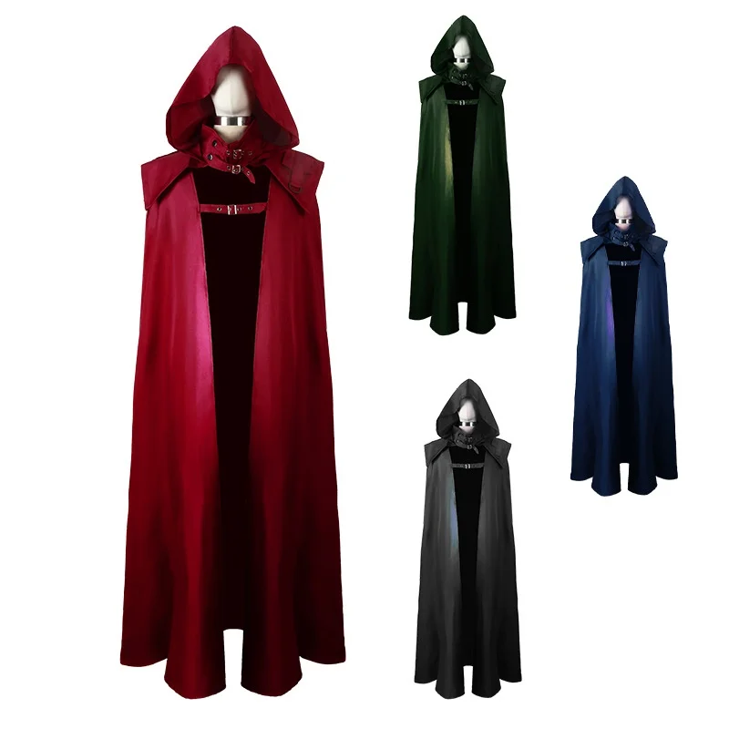 

Medieval Cloak Cape Long Robe Costume Gothic Punk Hood Outfit Men Death Vampire Dark Costume Knight Warrior Cosplay For Adult
