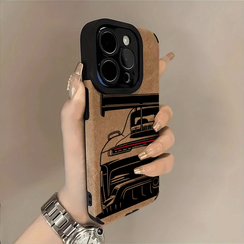 Sleek Faux Leather Sports Car Phone Case Cover