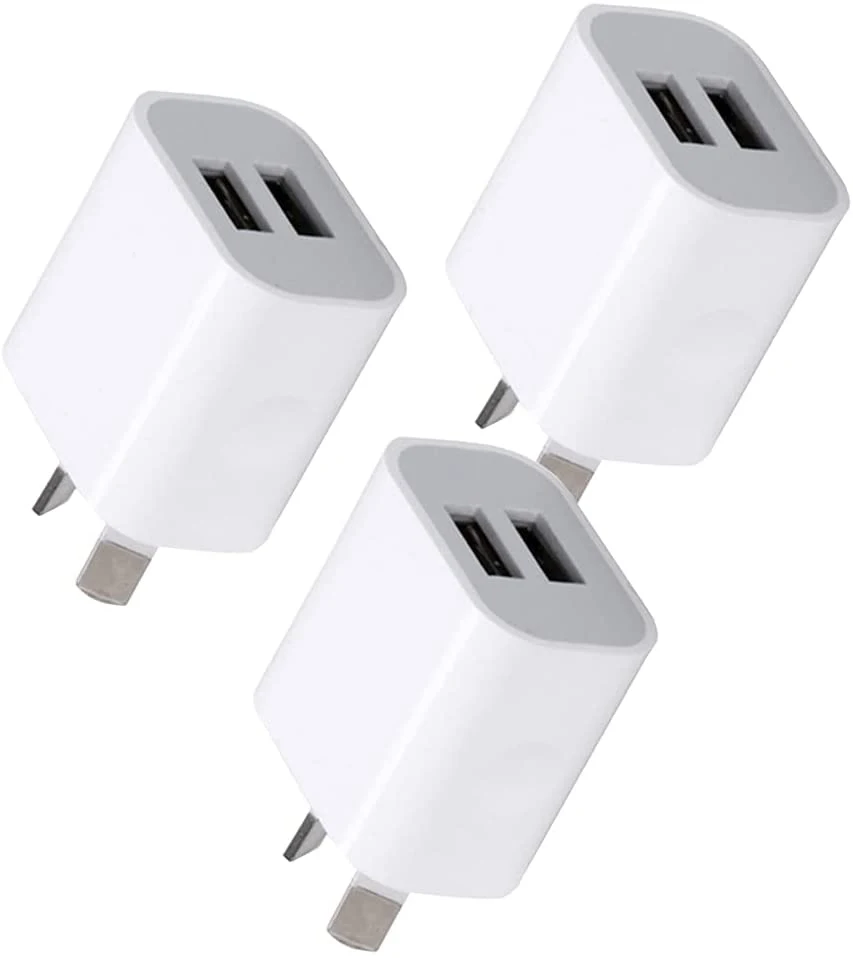 Duales USB-Wandladegerät, USB-Netzteil-Stecker, doppelter USB-Wandstecker-Adapter, 2-Port-USB-AU-Stecker 5 V/2,1 A Ladegerät für Mobiltelefone