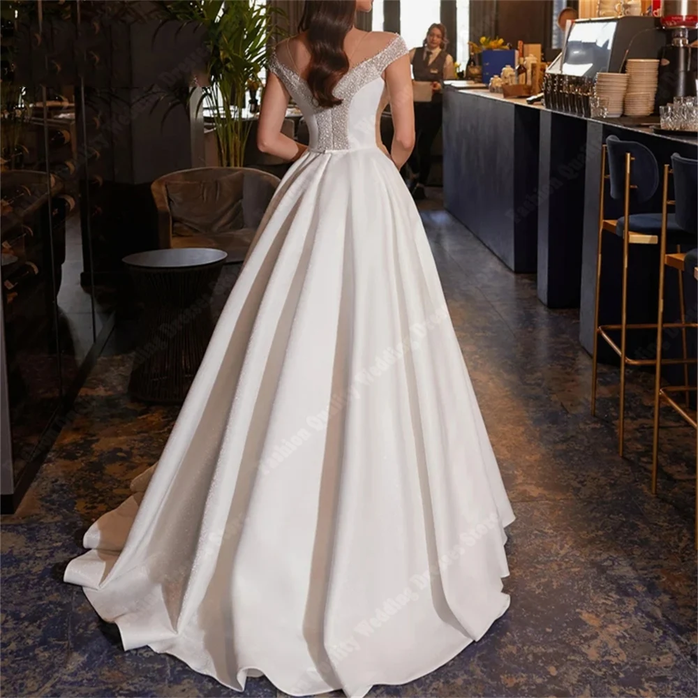 Elegant White Women Wedding Dresses Off The Shoulder A-Line Bride Gowns Mopping Length Princess Ball Vestido De Novia Customized 2