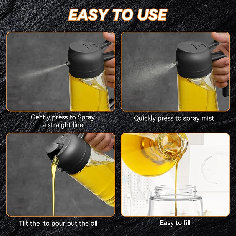 470ML 2 in 1 Olive Oil Dispenser Oil Sprayer Glass Olive Dispenser Bottle with Pourer Bottle for Salad BBQ