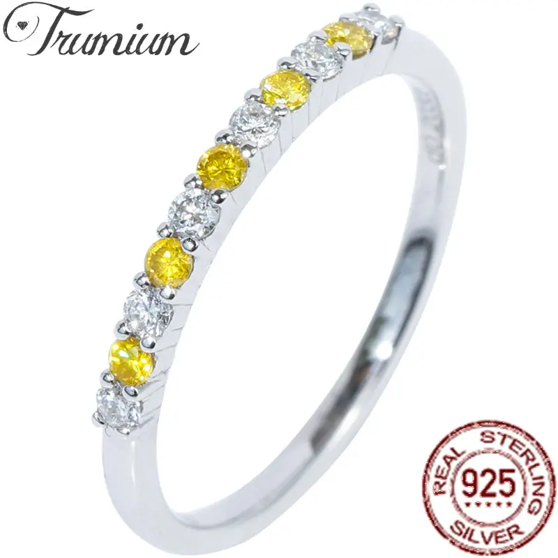 

Trumium 100% 925 Sterling Silver White and Yellow Zircon Rings for Women Elegant Stackable ring Eternity Fine Jewelry