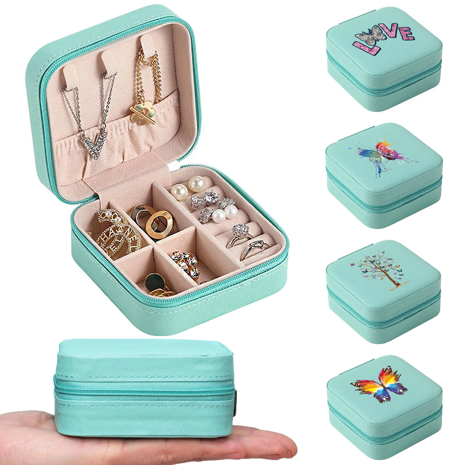 Jewelry Storage Box Travel Organizer Jewelry Case Butterfly Pattern Delicate Storage Earrings Ring Jewelry Organizer Display necklace box lidded displaying cylinder delicate flannel engagement ring box for present women gift earrings packaging pink