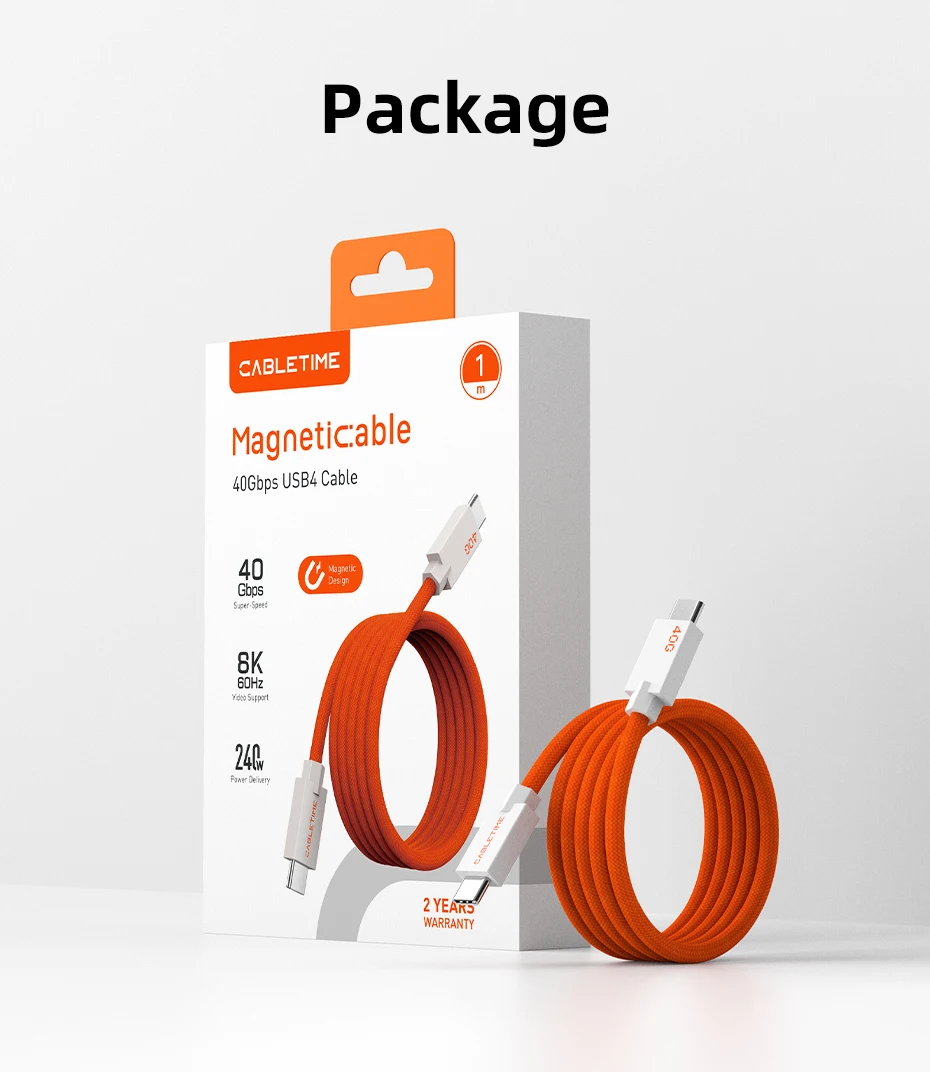 CABLETIME USB-C-auf-USB-C-Kabel, USB4, 40 Gbit/s, 8K, 240 W, magnetisches Kabel, Schnellladekabel für Thunderbolt 4/5 für Laptop, MacBook, iPad – Detail 16