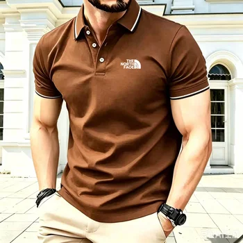 T-shirt Sportiva da Uomo con Ricamo, Casual, per Fitness e Palestra, Maglietta Polo a Maniche Corte, Top con Colletto, T-shirt Slim Fit da Uomo