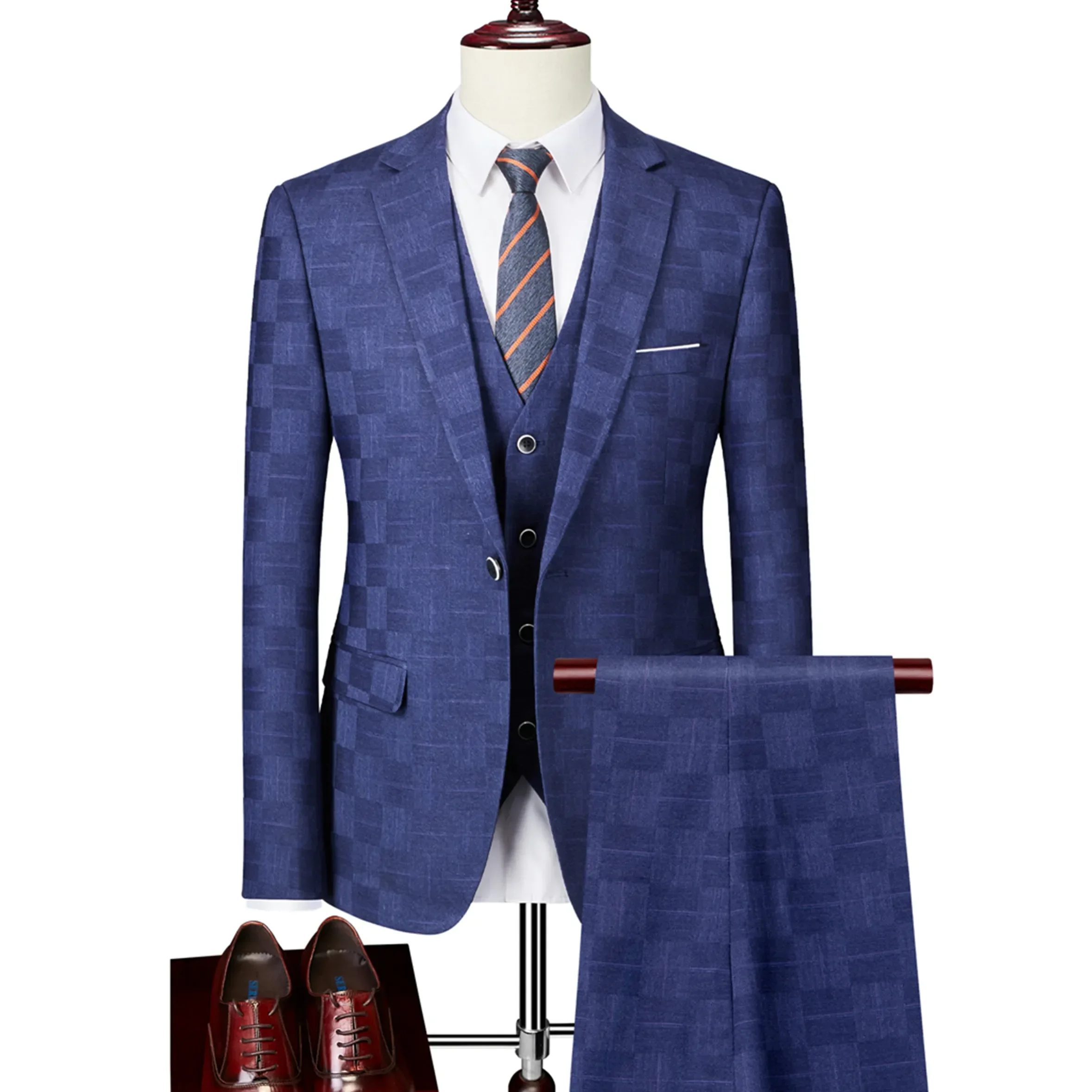 Plaid Suit Men Blazer Vest Pants Business British Style Wedding Dress Banquet High End Slim Fit 3 Piece Set mens suit