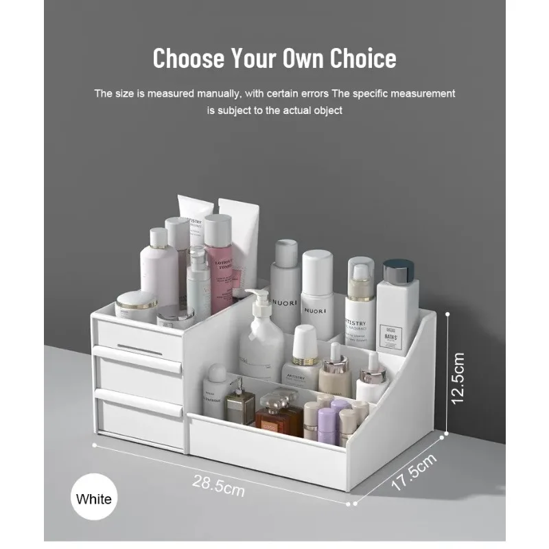 Neat and Minimalist Drawer-Style Cosmetic Organizer Plastic Storage Box for Vanity Table and Dorm Room Shelving