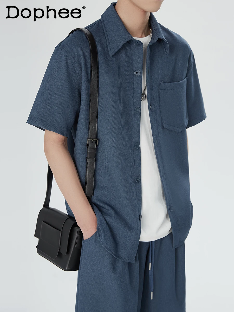 Light Luxury 2024 Summer Short-Sleeved Shirts Suit High-End Casual Short-Sleeved Shorts Two-Piece Set Handsome Men's Clothes