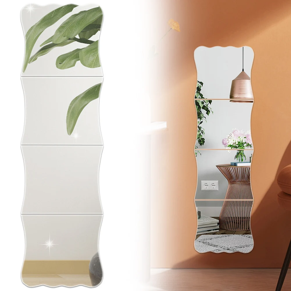 1Set Wave Full-Length Mirror 1MM Full Length 100CM Acrylic Mirror Stickers Home Décor Decal Stickers Vinyl Art Decorative Mirror