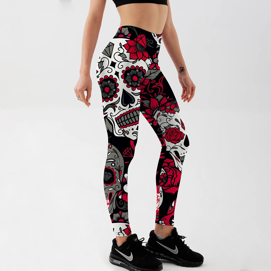 

New Fitness Skull Spider's Web of Digital Printing Black Leggings Woman Stretch Pants Quick-drying Breathable Running Fitnes