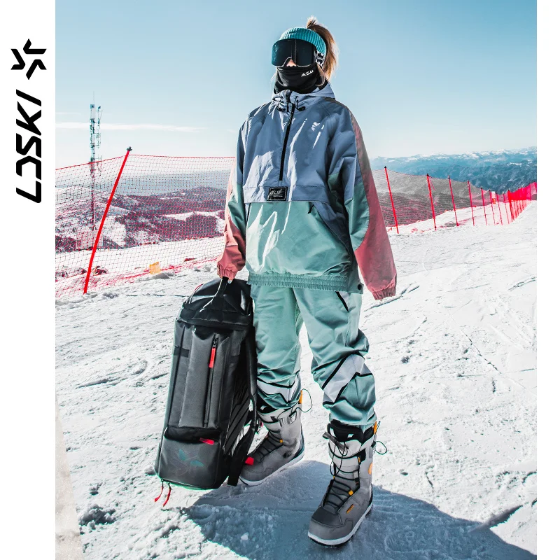 LDSKI -30℃ Ski Suit Women Men Retro Style Waterproof Windproof Thickened Warmth Jacket and Pants Snowboarding Winter Ski Wear