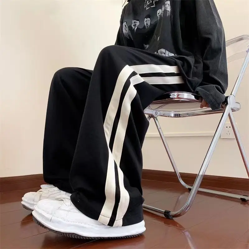 Stripe Sweatpants Women Y2k Streetwear Korean Fashion Casual Wide Leg Pants Loose Vintage Joggers Spring Summer Black Trousers