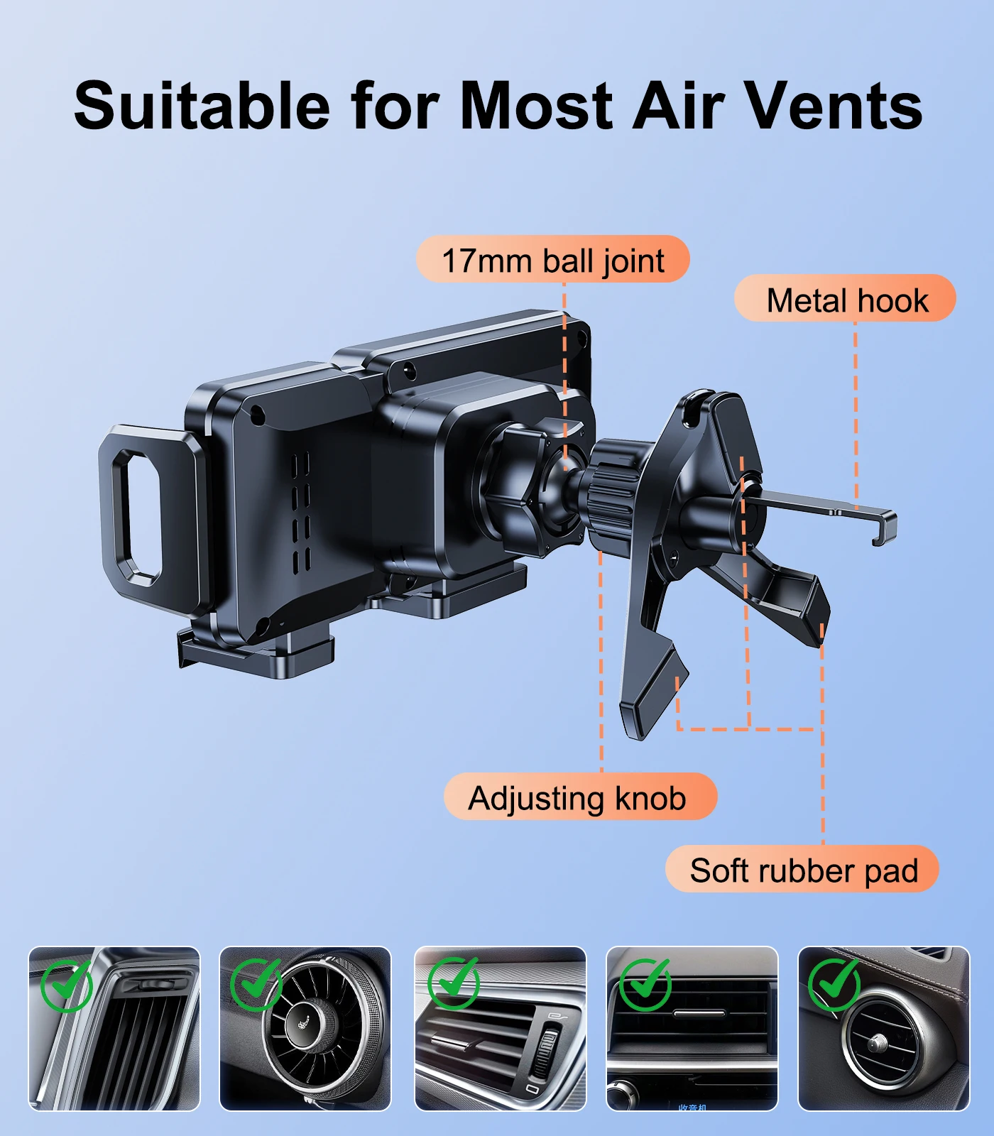 Eary Wireless Car Charger Auto-Clamp Car Mount Fast Charging Air Vent Car Phone Holder Stand Compatible with iPhone 16 Samsung