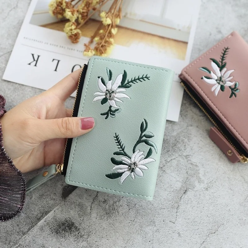 Women Wallet Print Flower Short Wallet Zipper Mini Coin Purse Ladies Small Leather Card Holder