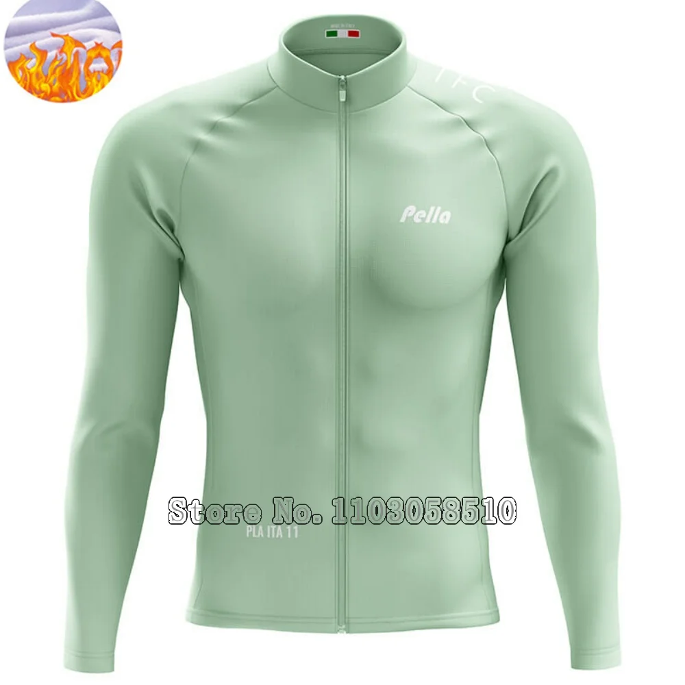 펠라 겨울용 보온 사이클링 저지 방풍 웜업 로드 MTB 자전거 롱 저지 남성용 플란넬 보온 0-15도 ° 사이클링 셔츠