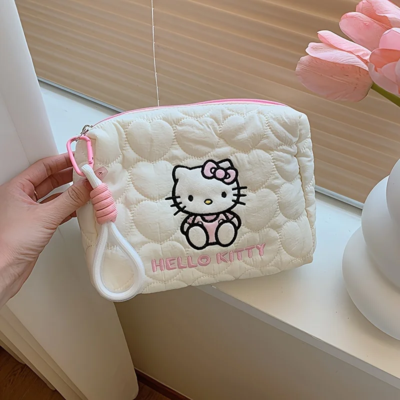 MINISO Hello Kitty Handbag Large Capacity Women's Cartoon Makeup Bag Soft Down Travel Bag For Women 3