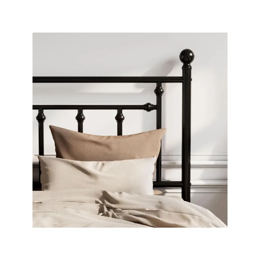 14'' Queen Size Metal Platform Bed Frame/Victorian Headboard and Footboard/Steel Slats Mattress Foundation for 5