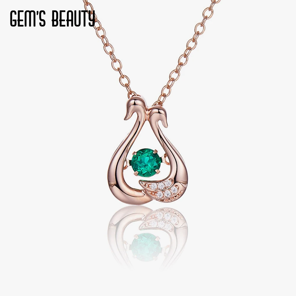 

Gem's Beauty 925 Sterling Silver Lab Green Emerald Double Swan Necklace For Women Pendant With Chain Fine Jewelry Birthday Gift