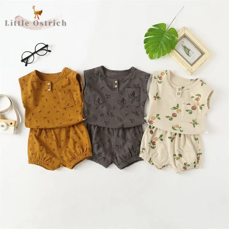 

Newborn Baby Girl Boy Print Cotton Clothes Set Shirt+Short Child Clothing Suit Sleeveless Vest Pullover Baby Clothes 9M-5Y