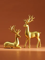 Rustic Christmas Reindeer Table Decor - Set of 2 Festive Indoor Statues (Golden)