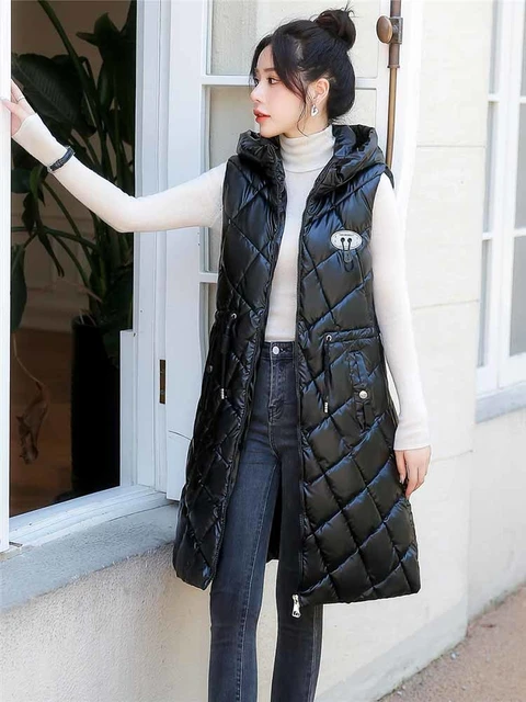 Women's Sleeveless Vest Long Down Jacket Solid Korea Hooded Padded Vests  Loose Females 2022 Ladies Fashion Casual Winter Coat - Vests - AliExpress