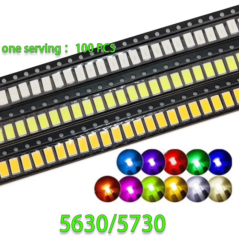 100 Pz/Lotto Diodi Led Smd 5730 5630 Diodo 5730 Smd Led Diodo Kit Verde Rosso Bianco Caldo Blu Ghiaccio Giallo Rosa Viola-Uv Arancione