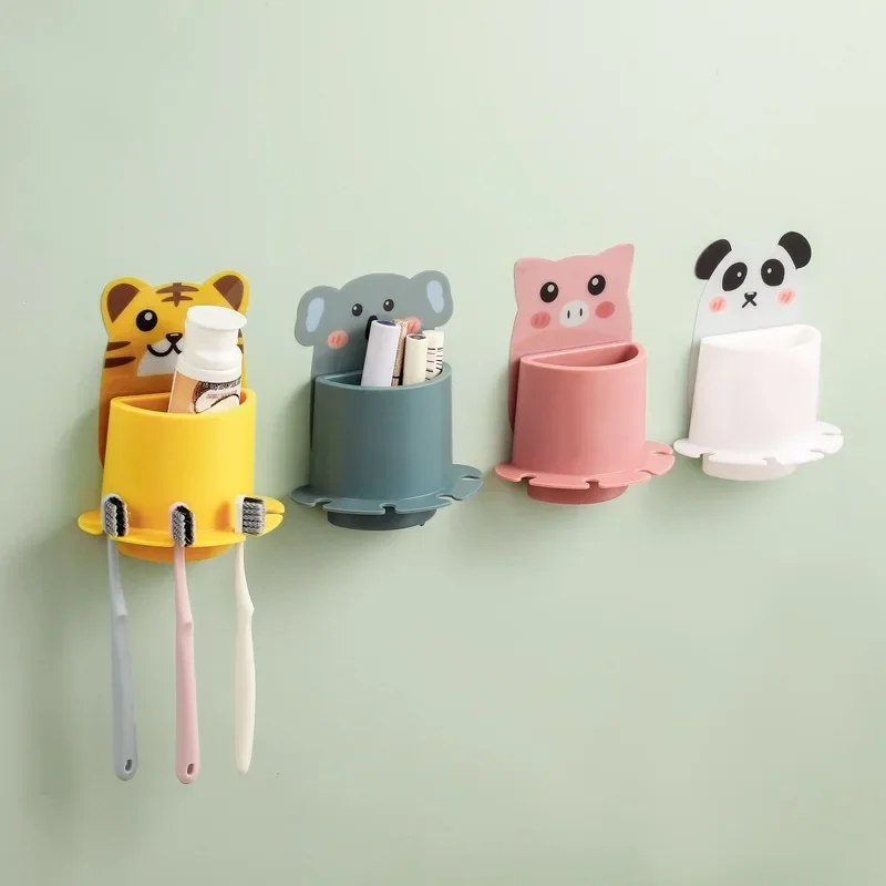 Cartoon Animal Toothbrush Holder for Bathroom, Non-Marking Sticking Toothbrush Holder, Wall Mounted Shelf