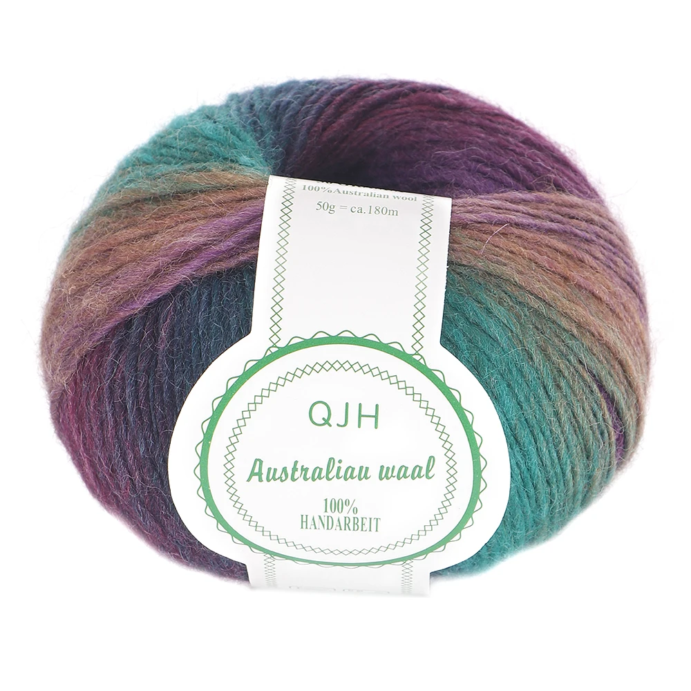 QJH Rainbow Soft Yarn 100% Wool Gradient Multi Color Yarn for Crocheting  Knit Total Length 50g/1.76oz x3 (180m/196yd x3) - AliExpress