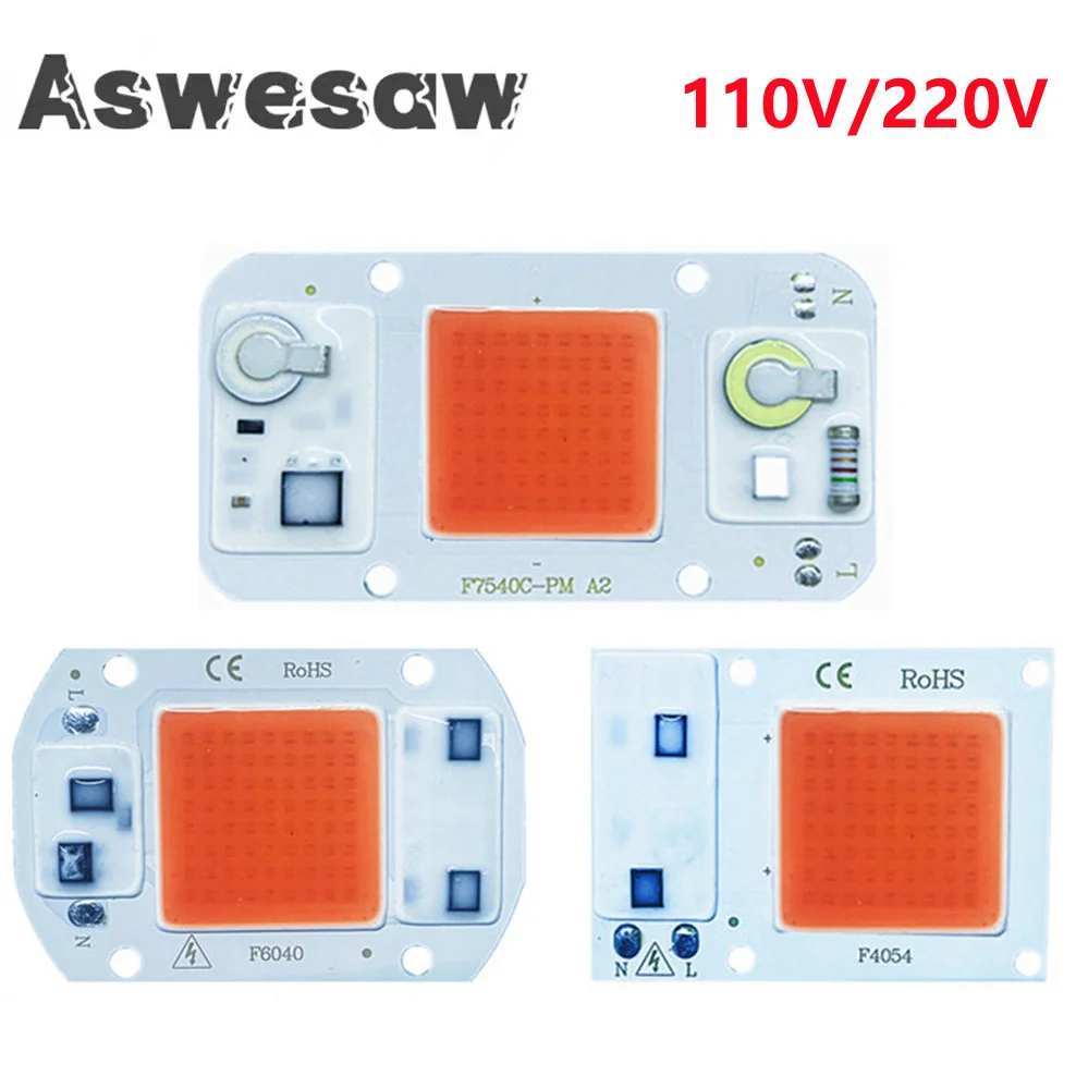 Phyto-lampe LED à puce COB, éclairage à spectre complet pour culture de plantes d'intérieur et floraison, ac 220v/ac 110v, 20W, 30W, 50W