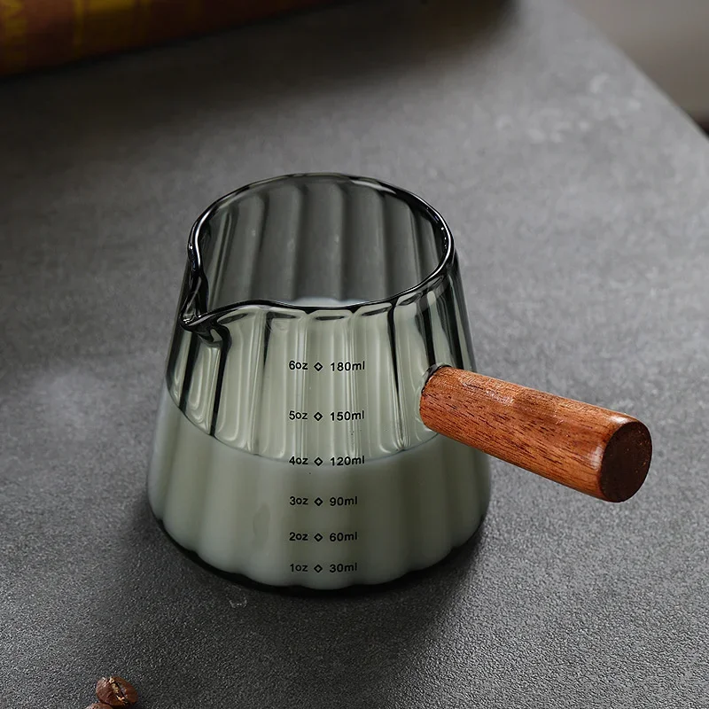 [HOT] Wood Handle Glass Espresso Measuring Cup Coffee Extraction Cup High Temperature Resistance Italian Espresso Oz Cup Milk Jug. 