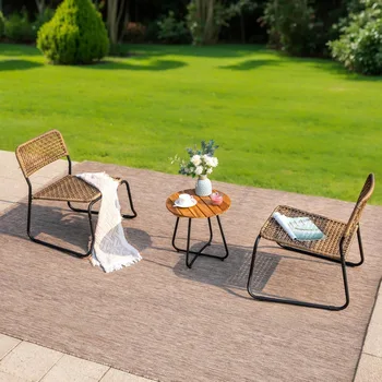 3-Pieces Wicker Bistro Patio Furniture Set for 2 1