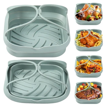 20cm Air Fryer Silicone Basket Tray Pot With Handle 8inch Square Airfryer Baking Mold Liner Foldable Kitchen Cooking Accessories
