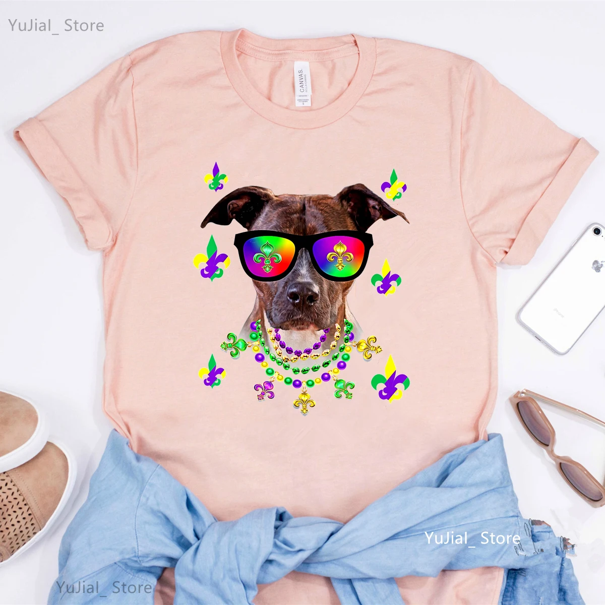 

Latest Pitbull Mardi Gras Pit Bull Dog Animal Print T Shirt Girls Terrier/Corgi Tshirt Women Clothing Summer Top Tee Shirt Femme